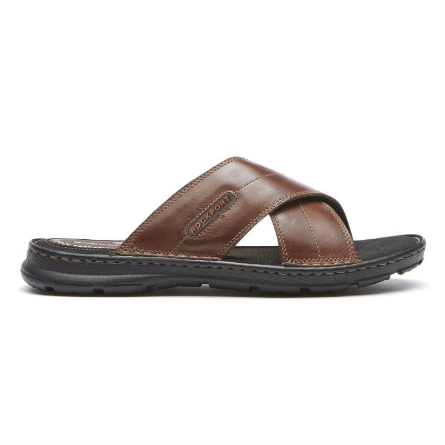 Rockport Darwyn çapraz Bant Slayt Sandal Antrenörü Kahverengi Lea - Görsel 2