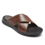 Rockport Darwyn çapraz Bant Slayt Sandal Antrenörü Kahverengi Lea