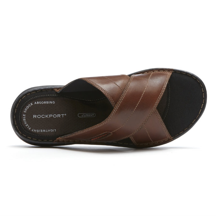 Rockport Darwyn çapraz Bant Slayt Sandal Antrenörü Kahverengi Lea - Görsel 4