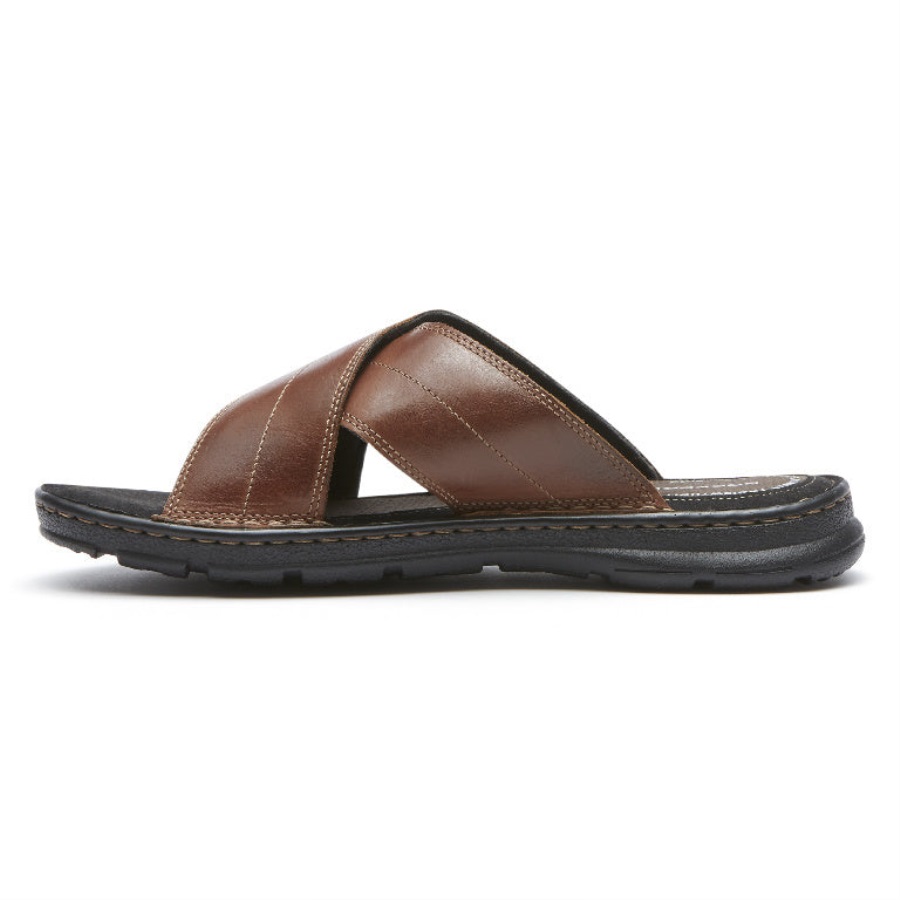 Rockport Darwyn çapraz Bant Slayt Sandal Antrenörü Kahverengi Lea - Görsel 5